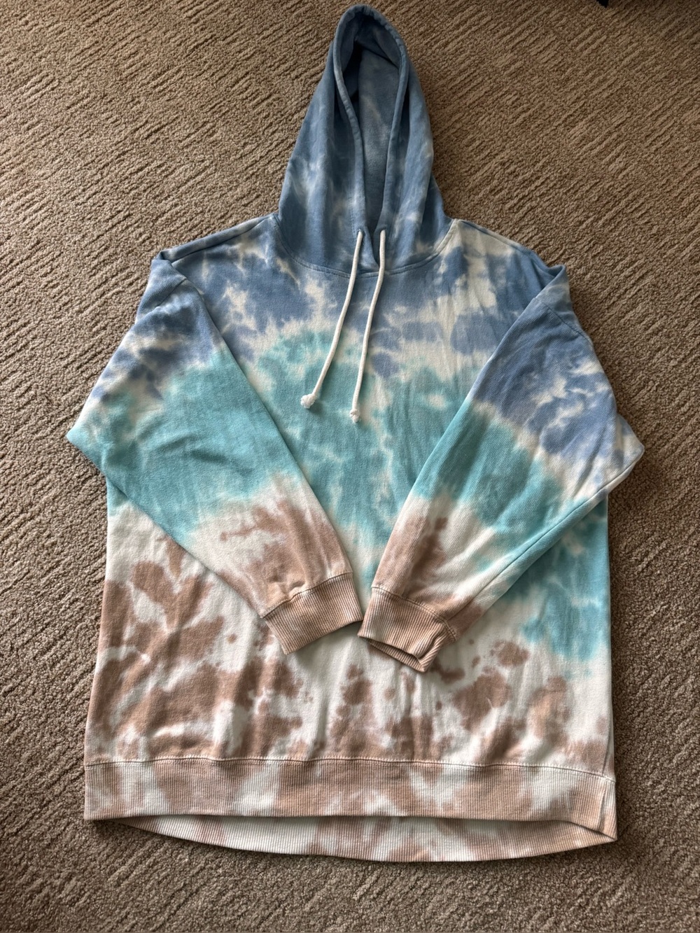 No Comment Lightweight Tie-Dye Hoodie L Blue Brown unisex cloud Ocean Beach Cozy